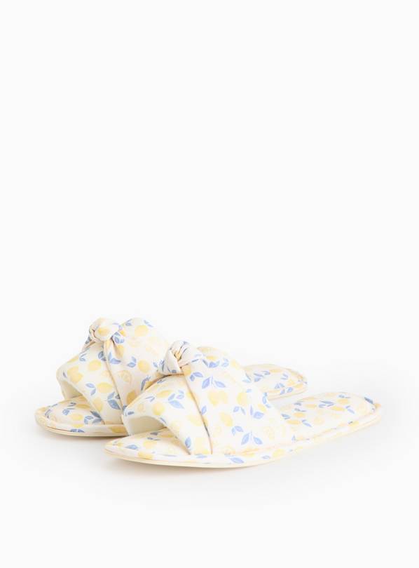 Lemon Print Knot Front Mule Slippers S